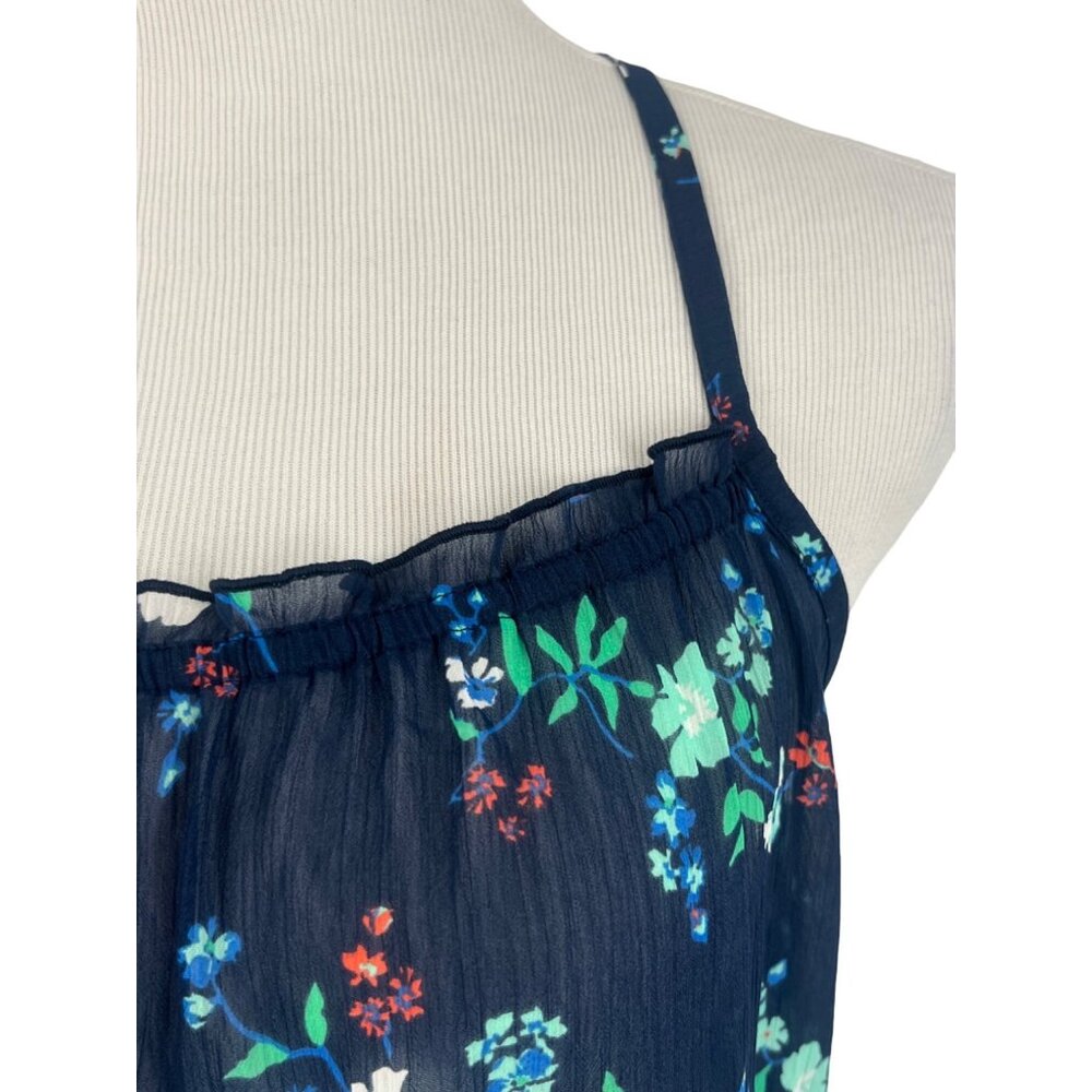 NWT Hollister Floral Blue Sleeveless Chiffon Semi-Sheer Peplum Top - Picture 2 of 10